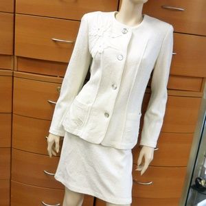 WOOL SKIRT SUIT WHITE MADE IN EUROPE L 12